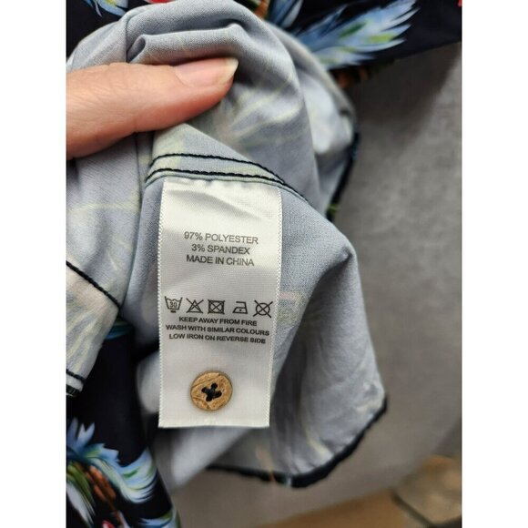 Mens Four Way Stretch Hawaiian Shirt 2XL Tropical Flamingo & Palm Print Black Sh - Picture 3 of 4